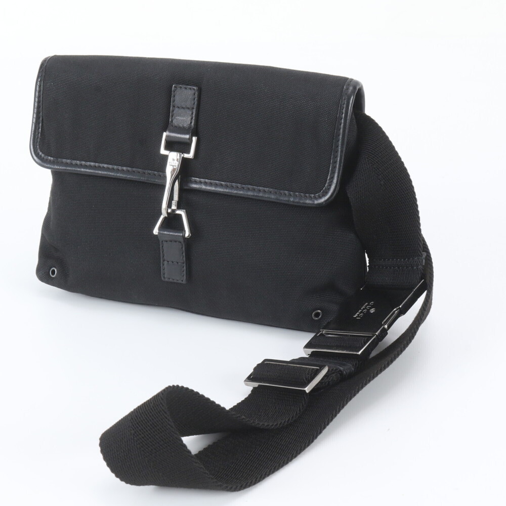 Gucci Jackie 92543 Leather Nylon 2-Way Body Bag Waist Pouch Black Men's